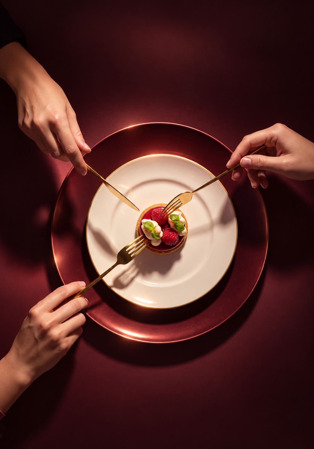A berry dessert shared around the table